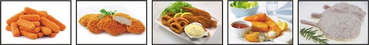 Şinitzel, soğan halkası, kalamar, ciğer pane, fish finger, patates kroket